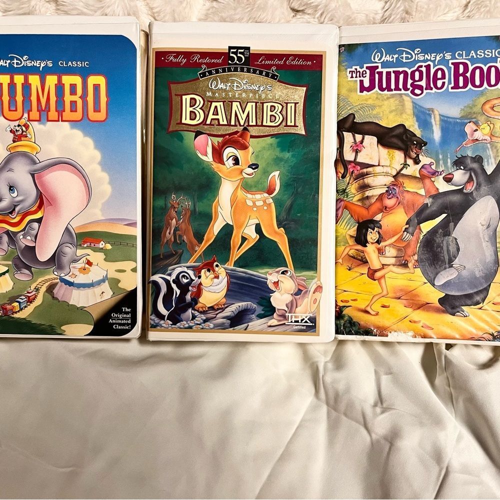 Disney Dumbo, Bambi, and Jungle Book VHS Set - Colorful Covers